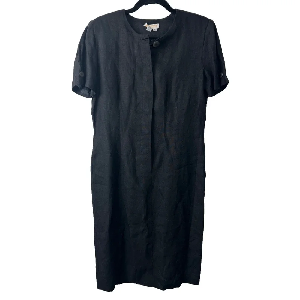 Brooks Brothers Irish Linen Button Front Shirt Dress Sz 8 Button Black Lined D36 - Picture 1 of 5